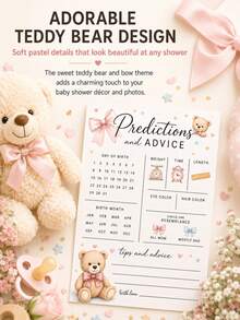 Pink Sweet Style Bow Teddy Bear Baby Prediction Cards, Gender Neutral Baby Shower Guessing Game Cards, Baby Girl Gender Reveal Party Decoration, Baby Shower Game, Gender Reveal Decoration - Multicolor - View 3