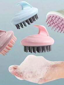 1pc Soft Silicone Scalp Massager, Dry & Wet Use Shampoo Brush, Deep Cleansing Exfoliating, Handheld Hair Washing Brush, Unisex Shower Essential - Multicolor - View 1
