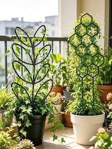 Honeycomb & Leaf Design Plant Climbing Trellis - Suitable For Indoor And Outdoor Use; Ideal Space-Saving Choice For Garden And Patio; Suitable For Potted Climbing Plants; No Installation Required - Multicolor - View 2