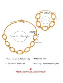 European And American Cross-Border Design Asymmetrical Geometric Hollow Metal Chain Necklace And Bracelet Fashion Patchwork Collarbone Jewelry - Gold - View 7
