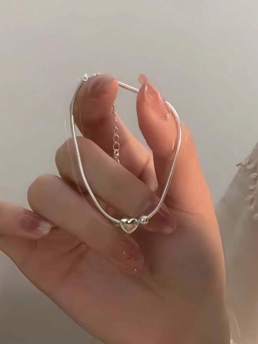1pc Fashionable Versatile Women's Heart-Shaped Snake Bone Chain Bracelet - Luxurious Women's Charm Jewelry, Suitable For Daily And Party Wear - Multicolor - View 1