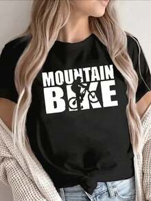 corta de poliéster con diseño de bicicleta de montaña, ligera y duradera para actividades al aire libre, perfecta para entusiastas del ciclismo y uso casual, corte casual.,playeras de mujer - Negro - Ver 1