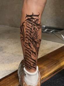 STARTTOOS Large Floral Arm Tattoo Sticker - Black Gothic Cyberpunk Calligraphy Floral Pattern Temporary Tattoo Sticker For Arm And Thigh, 1pc/Pack - Black - View 3