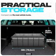 FORTEM Car And SUV Trunk Organizer - Car Storage Organizer - Large Foldable Box With 2 Compartments - Non-Slip Base - Adjustable Straps - Removable Lid (Black) - Gray - View 4