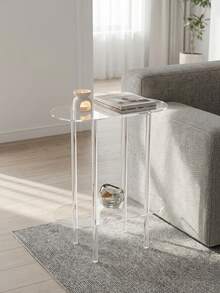 Acrylic Transparent Narrow Side Table Coffee Table Storage Rack Minimalist Bedside Table Sofa Side Table Beverage Table, Minimalist Side Table Suitable For Living Room, Bedroom, Small Space Tight Bedside Table/Nightstand - Transparent - View 2