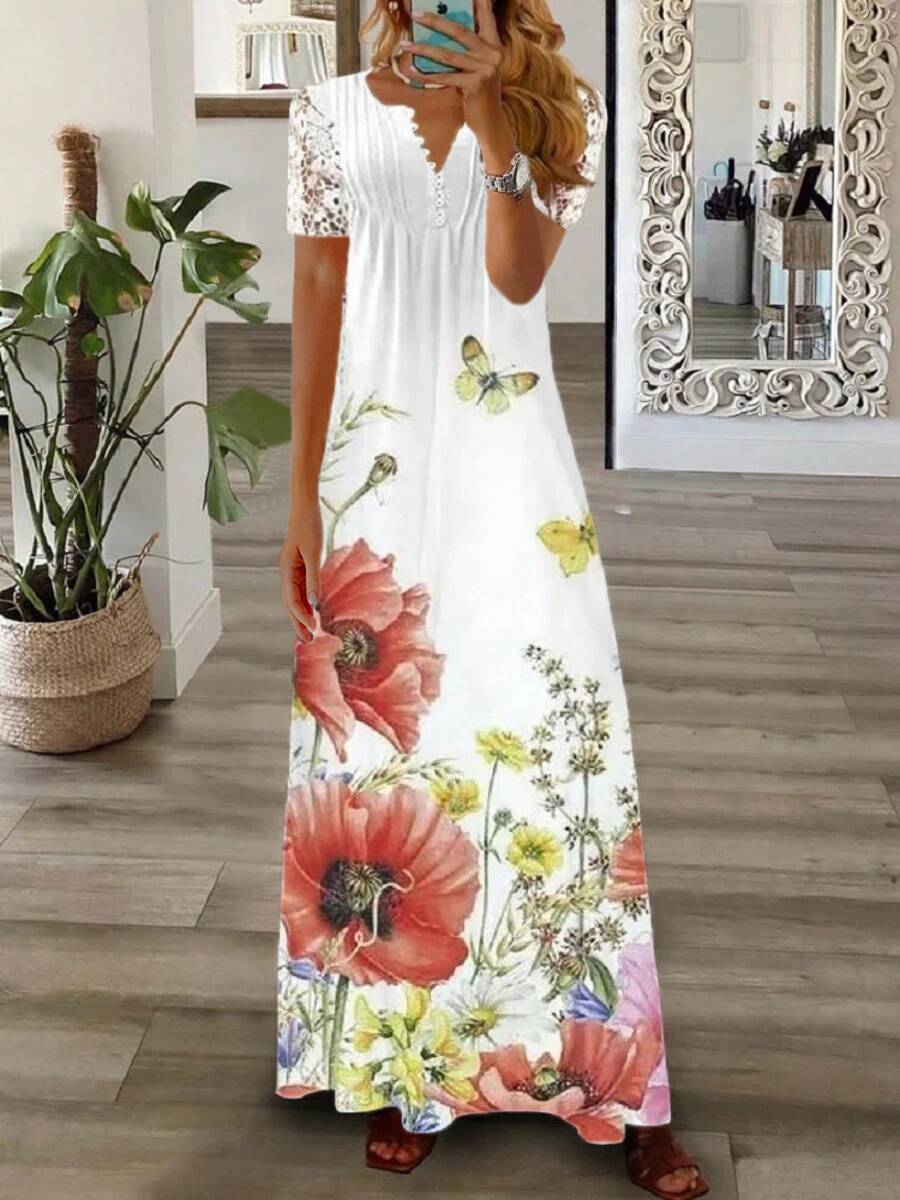 Women's Long Lace Dress, European And American Style, New For Spring And Summer. - Grey - View 1