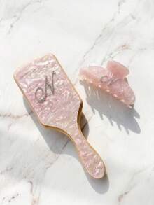 2pcs/Set Rhinestone Hair Accessories Set, Customized Name Claw Clip, Hair Comb, Elegant Acrylic Shiny Marble Pattern Personalized Hair Comb & Clip Set, Unique Bridesmaid Gift, Valentine's Day Gift, Women Hair Accessories - Multicolor - View 6