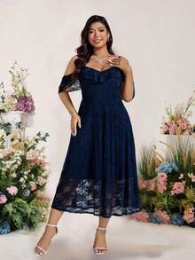 jianchaimaoyi02 Cravure Vestido de mujer elegante de talla grande con hombros descubiertos para verano, vestido de primavera, vestido de noche formal - Azul marino - Ver 7