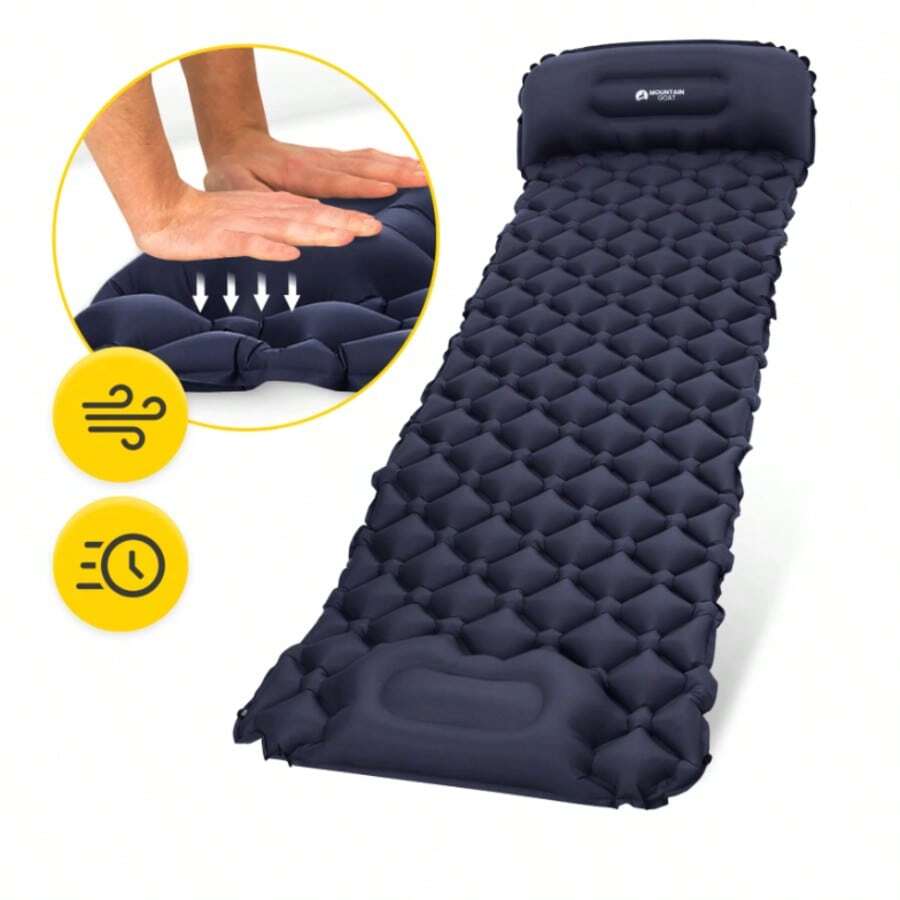 Single Person Self-Inflating Travel Air Mattress, Outdoor Camping Inflatable Sleeping Pad, Self-Inflating Tent Sleeping Mat - Navy Blue - View 1
