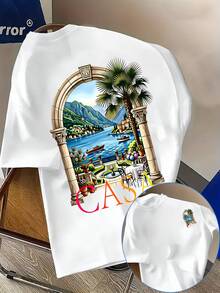 Men's Casual T-Shirt With Lake Como Landscape Print, Italy, Versatile And Stylish Short Sleeve, New Men's T-Shirt, Modern Outfit With A Unique And Niche Design, E - 白色 - 查看 1