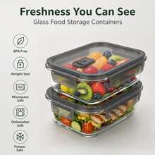 2pcs Sealed Glass Food Storage Containers,Lid With Air Vents, Lunch Boxes, Microwave, Oven - Perfect For Salads, Fruits, Vegetables, And Sandwiches. Sealed Storage | Durable Glass Food Storage Containers. - 2pcs Gray - View 8