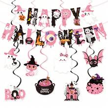 Pink Cute Halloween Bunting Spiral Hanging Decor Ghost Bat Black Cat Pumpkin Children Party Decoration - Multicolor - View 7