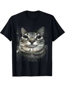 Camiseta de algodón puro de 180g con estampado de meme de gato gracioso K0JQ - Negro - Ver 1