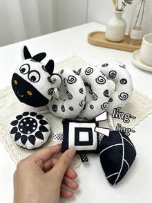 1pc Black & White Animal Cartoon Pendant, Unisex, With Bell And BB Sounder, Portable Sensory Enlightenment Pendant, Suitable As Newborn Gift - Multicolor - View 4