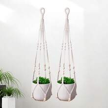 1PC Modern Hand-Woven Floral Hanging Basket, Macrame Hanging Flower Pot Holder, Handmade Hanging Basket, Adjustable Hanging Rope Fits Various Pot Sizes, Home Garden Decoration, Durable And Sturdy, Easily Create Wall Greenery Landscape, Let Plants Float In Mid-Air (Pot Not Included) - A - View 1