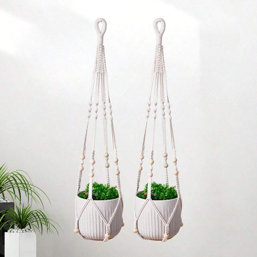 1PC Modern Hand-Woven Floral Hanging Basket, Macrame Hanging Flower Pot Holder, Handmade Hanging Basket, Adjustable Hanging Rope Fits Various Pot Sizes, Home Garden Decoration, Durable And Sturdy, Easily Create Wall Greenery Landscape, Let Plants Float In Mid-Air (Pot Not Included) - A - View 1