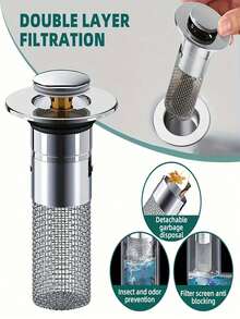 1/2 Pack Stainless Steel Pop-Up Sink Drain Stopper With Removable Filter Basket, Fits Bathtub/Shower Drain Cover, Collects Hair, Easy Snap-In Replacement Plug To Clear Clogs (No Chemicals/Easy To Clean) Prevents Clogs And Jewelry Loss - Multiple - View 4
