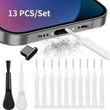 13pcs Type-C Charging Port Cleaning Tool Set, 10 Mini Cleaning Brushes+2 Soft Detail Brushes+1 Type-C Dust Plug, For Phone Ports, Wireless Earbud Cases, Laptop Keyboard Gaps And Everyday Device Dust Removal - A - View 2