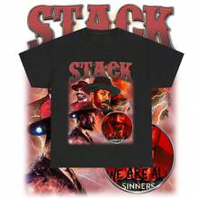Camiseta Stack Sinners Bootleg, Camiseta Sinners Movies, Camiseta Gráfica de Películas, Algodón de Moda, Colores Completos, Tallas Completas, Para Hombres, Para Mujeres - Negro - Ver 1