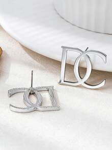 1 Pair Geometric Asymmetrical Letter Stud Earrings - Silver DC Letter Stud Earrings - View 4