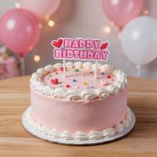 HIBIRTH 1pc Creative Heart Candy Pink Happy Birthday Letter Candle Cake Decoration Birthday Cake Decoration Candle Party Celebration Baking Plug-In - View 5