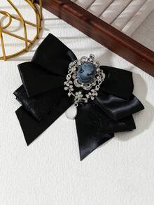 1PC Elegant Style Large Bowtie Shaped Rhinestone Embellished Portrait Ribbon Fabric Brooch, Handmade Women's Corsage Jewelry Lapel Pin For Daily Wear And Date Gift - classic - View 11