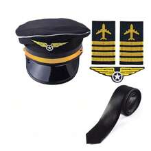 [Duzhou Cos]1-2/5 piezas Sombrero de azafata, corbata, broche, insignia de hombro, gafas para fiesta de Halloween, accesorios de disfraz de azafata/sobrecargo de la serie PE Era, conjunto elegante de piloto de vuelo - Multicolor - View 12