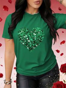 Valentine's Day Sweater With A Heart Print, Perfect For Spring And Fall. This Eye-Catching Short-Sleeved T-Shirt Is Suitable For Holidays, Dates, Parties, And Social Occasions. SCUY - 米色 - 查看 7