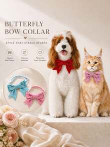 Kalung Hewan Peliharaan Pita Beludru Kawat Perak yang Dapat Diatur, Set 2pcs/4pcs, Aksesori Dekorasi Pesta Ulang Tahun Kucing dan Anjing dengan Pita Lucu - MultiWarna - View 2