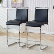 Juego de 2 taburetes de bar de estilo nórdico / Juego de 2 taburetes de bar de PU / Diseño único y construcción estable / Capacidad de carga de 120 kg / Adecuado para comedor, cocina y patio - Negro + Plata - Ver 2