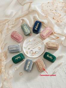 Personalized Custom Name Embroidered Velvet Mini Jewelry Box, Portable Zipper Ring & Earring Storage Box, Custom Gift Jewelry Organizer, Suitable For Wedding, Birthday, Valentine's Day Holiday Surprise Gift - Multicolor - View 1