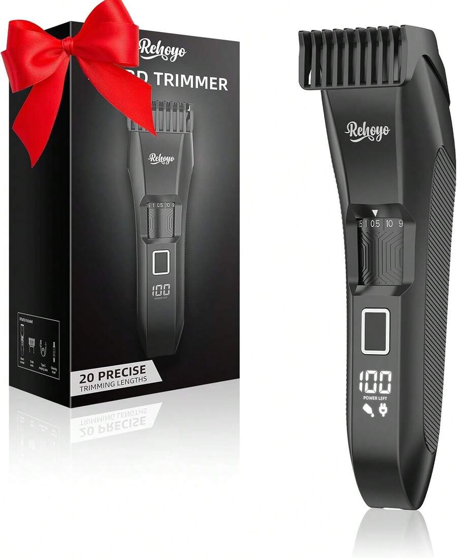 Beard Trimmer For Men Adjustable: Professional Cordless Trimmer With 20-Length Dial – Waterproof Hair Clippers W/Stainless Steel Blades For Beard, Mustache & Face Grooming – Gifts For Dad & Him