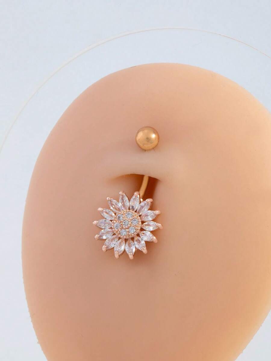 1件優雅向日葵肚臍環肚臍釘，女性身體飾品 - 彩色 - 查看 1