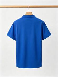 Solid Color Multi-Pocket Short Sleeve Top, Women's Dental Clinic Spring/Summer Fashionable Commute Workwear, Elegant & Comfortable Blouse - Blue - View 2