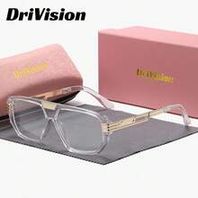 DriVision 1件裝中性舒適輕量全框平光眼鏡 時尚百搭幾何框平光眼鏡 - 彩色 - 查看 2