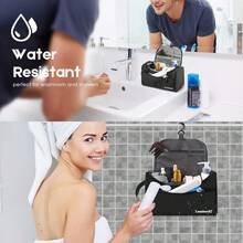 Lumbor37 Bolsa de Aseo de Viaje Colgante Organizador y Baño Dopp Higiene Kit con Gancho para Accesorios de Viaje Artículos de Tocador Baño, Afeitado y Maquillaje para Hombres y Mujeres - 1-Negro oscuro - Ver 6