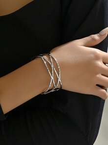 pieza de brazalete abierto minimalista de metal (tamañajustable) - Negro de pistola - Ver 8