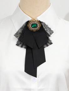 1pc Elegant Style Luxurious Design Shiny Accessories Academy Badge Rhinestone Lace Satin Ribbon Brooch Corsage Elegant Women's Brooch Jewelry Lapel Pin Suitable For Daily Wear Date Gift - classic - View 7