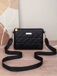 Bolso bandolera acolchado negro para mujer, bolso de hombro con patrón de rombos ancho y elegante, bolso de mano, adecuado para uso casual diario y ocasiones de - Blanco - Ver 1