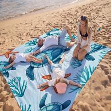 1 pieza Toalla de playa/estera de tortuga azul oversized, a prueba de arena y secado rápido, adecuada para 1-3 adultos - Tela de poliéster ligera y duradera - Perfecta para viajes, camping, senderismo y tiempo de ocio en la playa, estera de playa, estera de picnic, cubierta de suelo de camping - Multicolor - Ver 5
