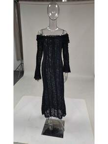 Long French Lace Dress In European And American Style With Bell Sleeves And Strapless Design. - White - View 6