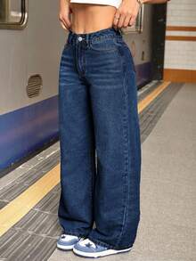 Tall Women's Relaxed Fit Straight Wash Jeans - Dark Wash Blue 2 - View 1