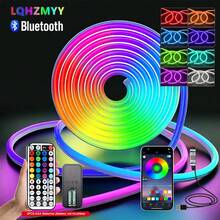 LQHZMYY 1件 RGB 5V USB供電霓虹柔性LED燈條，附多功能按鈕遙控器、藍牙功能、APP控制，適用於遊戲室、電競、臥室裝飾照明、驚喜派對、舞廳、舞台、生日、聖誕造型柔性燈條 - 彩色 - 查看 3