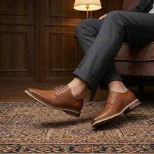 Everyday Versatile Men Casual Shoes, Classic Brown Leather Shoes Men, All-Season Lace Up Footwear - Classic Brown - View 3