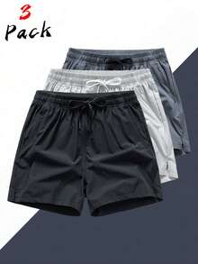 3pcs Men's Quick Dry Shorts, Lightweight Zipper Pockets, Suitable For Fitness Training And Daily Wear - Black - View 1