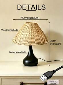 1pc Handmade Woven Table Lamp USB Powered, Artistic Southeast Asian Style Modern Ins Style Vintage Creative Premium Decor Night Light, Suitable For Bedroom, Desktop, Living Room - 手工檯燈 - 查看 12