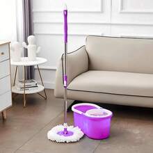 Magic Rotating Mop With Wringer Bucket, 360° Rotating Microfiber Head, Adjustable Telescopic Handle, Efficient Cleaning System For Wood, Ceramic, Marble Floors And More (BLACK) - Purple - View 8