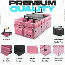 FORTEM Car And SUV Trunk Organizer - Car Storage Organizer - Large Foldable Box With 2 Compartments - Non-Slip Base - Adjustable Straps - Removable Lid (Black) - 粉紅色 10 件裝 - 查看 2