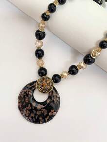 pieza de collar de cuentas de vidrio y arena de estilo bohemio y la moda, hecho mano, en colores variados, adecuado como regalo para mujeres. - Negro - Ver 5