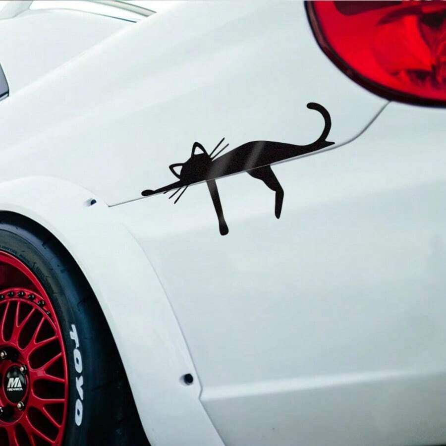 1pc Cute Funny Lying Cat Sticker, Vinyl Waterproof Sun-Resistant, Suitable For Car Body, Windows, Windshield, Bumper And Truck Decoration Accessory - Lying Flat Cat - View 1